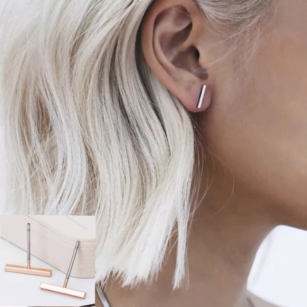 Gold‎ Bar Simple Minimalist Studs Earrings